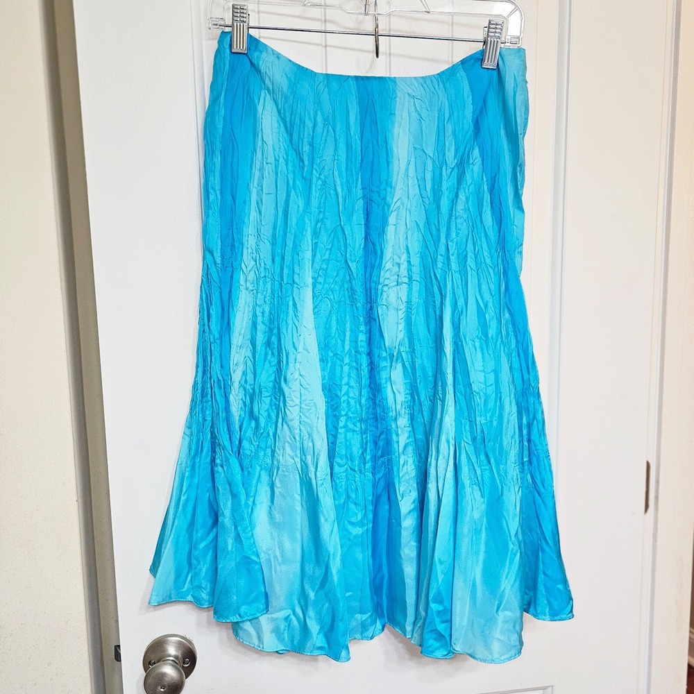 Lauren Ralph Lauren Silk Midi Skirt Womens 6P Blue Ombre Crinkle Panel NWT